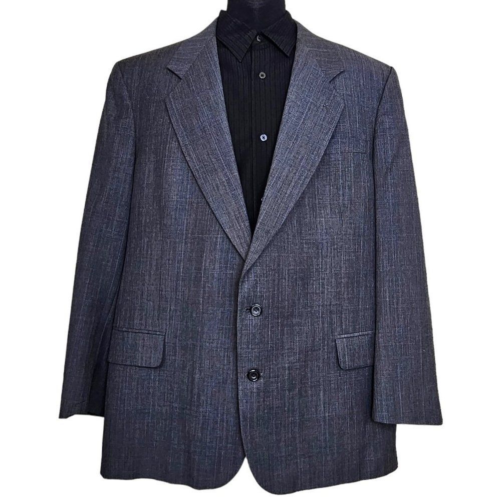 Oscar De La Renta Travelers Worsted Blazer Gray Windowpane Size 42L